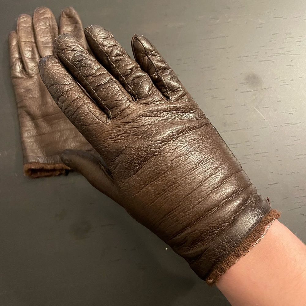 Vintage 1950s/1960s Brown Wool and Angora Lined Leather Gloves